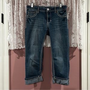 Denim Embroidered Capris